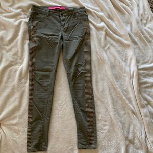 Olive Green Skinny Jeggings with Gold